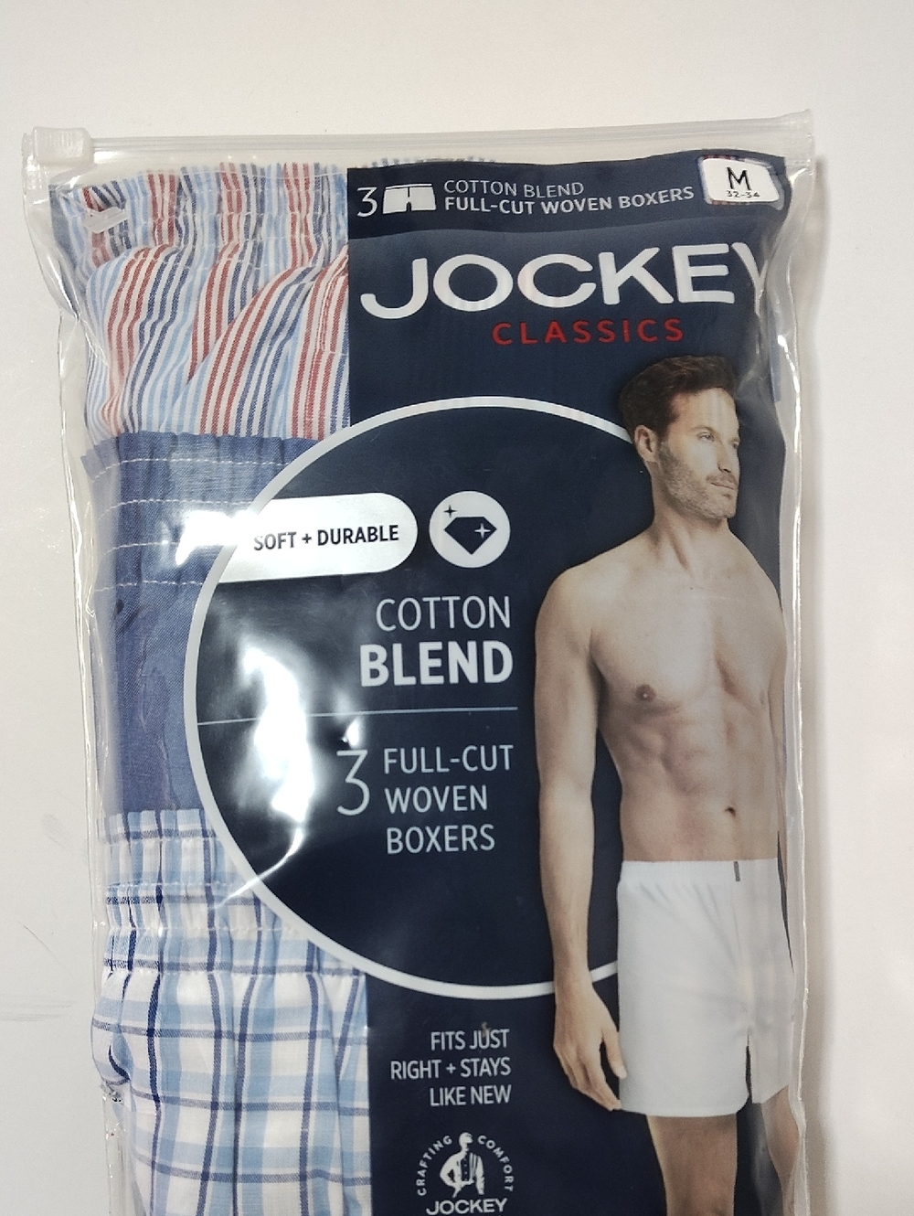 Jockey Cotton Blend Full-Cut Woven Men's  Boxers - 3 Pack - Sz 32-34